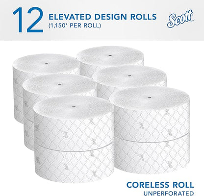 Scott Professional Coreless High-Capacity Jumbo Roll Toilet Paper, Bulk (07006), 2-Ply, Elevated Design, Septic Safe, White (12 Rolls at 1,150' Each, 13,800'/Case)