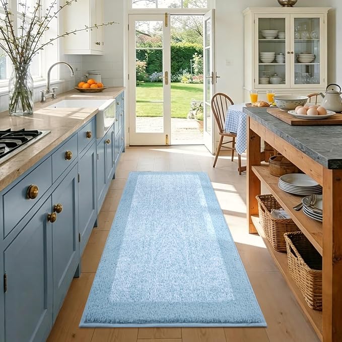 48x24 Long Bathroom Rugs Washable Non Slip, Light Blue Bath Mat for Bathroom Floor Tub, Soft Absorbent Quick Dry Mats for Shower, Bathtub,Home Decor