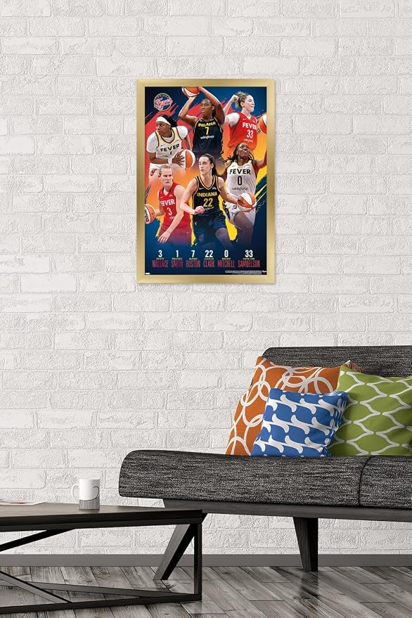 Trends International WNBA Indiana Fever -Team 24 Wall Poster, 22.4L x 14.7W, Gold Framed Version