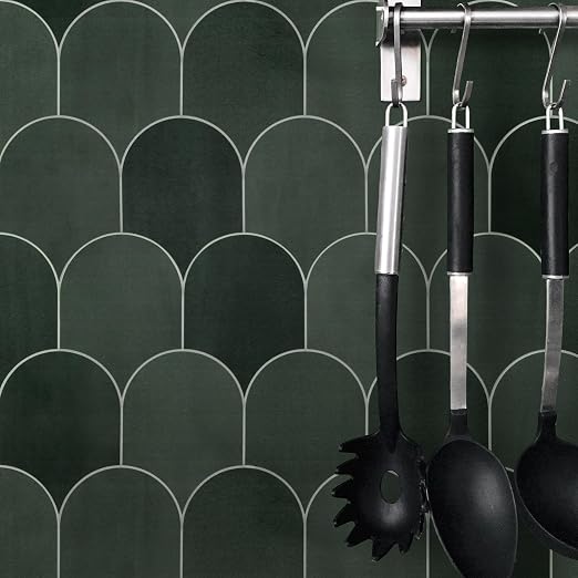 SUNWINGS 10-Sheet Fish Scale Peel and Stick Backsplash Tile, 11.4'' x 10.9" Stone Composite Scallop Handmade Looks Self-Adhesive Wall Tiles for Kitchen Bathroom, Green