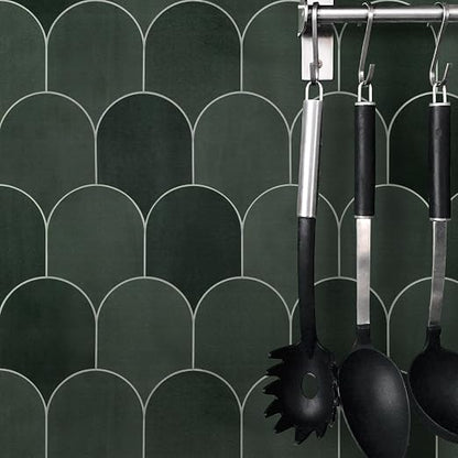 SUNWINGS 10-Sheet Fish Scale Peel and Stick Backsplash Tile, 11.4'' x 10.9" Stone Composite Scallop Handmade Looks Self-Adhesive Wall Tiles for Kitchen Bathroom, Green