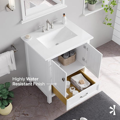 Eviva Britney 30 in. White Single Sink Bath Vanity with Carrara Quartz Top and Undermount Porcelain Sink