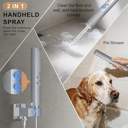 Rain Shower System 12" & 6" Dual Shower Heads, Wall Mount Shower Faucet Set | Ideal for bathroom remodels and upgrades with 12" rain shower, 6" angled shower, handheld spray and complete valve kit.
