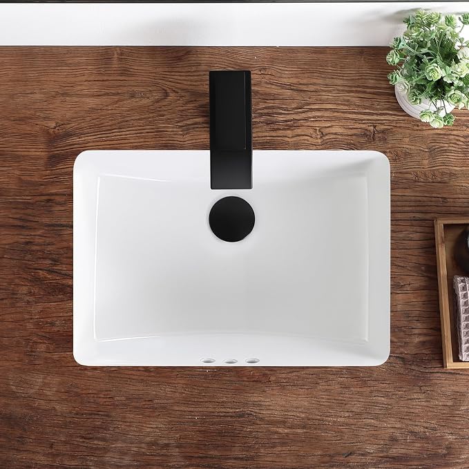 18 Inch Undermount Bathroom Sink White Ceramic Rectangular Under Counter Bathroom Sink for Cabinet Porcelain Vanity Sinks,Overflow Type (18.4"x13.0")