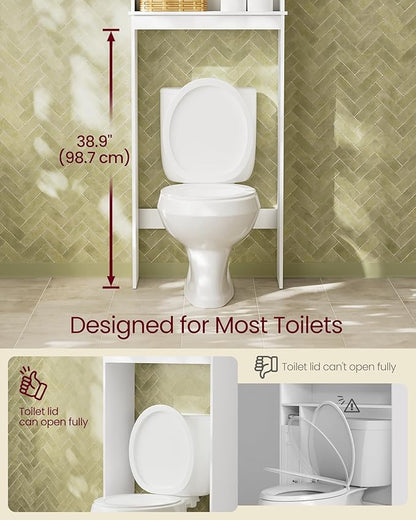 VASAGLE MAXE Collection - Over The Toilet Storage Cabinet, 23.6-Inch Wide Mid Century Modern Bathroom Organizer with Fluted Doors, Adjustable Shelf, Space-Saving, Cloud White UBTS028WB01S