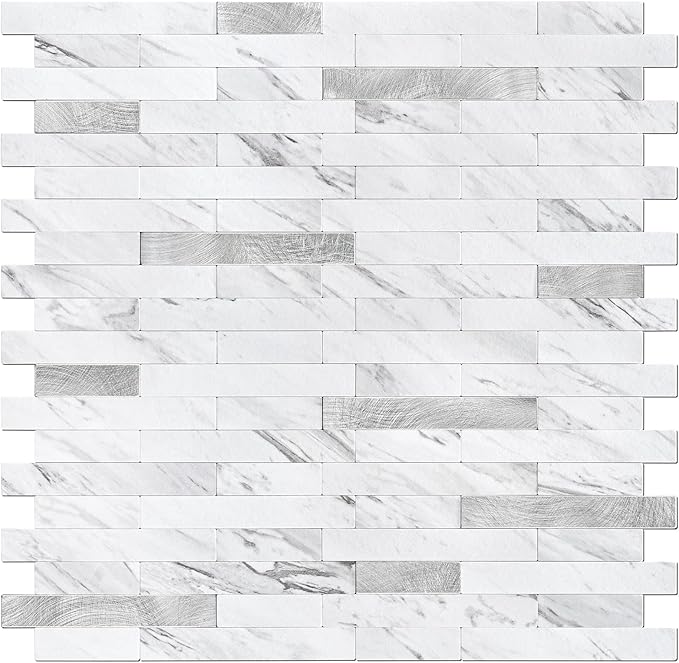STICKGOO Peel and Stick Backsplash Tile, Stick on Backsplash for Kitchen and Bathroom, Volakas White Look PVC Mixed Metal Silver Self Adhesive Wall Tiles(Sample)