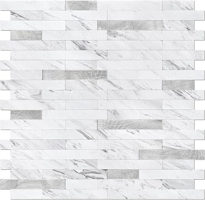STICKGOO Peel and Stick Backsplash Tile, Stick on Backsplash for Kitchen and Bathroom, Volakas White Look PVC Mixed Metal Silver Self Adhesive Wall Tiles(Sample)