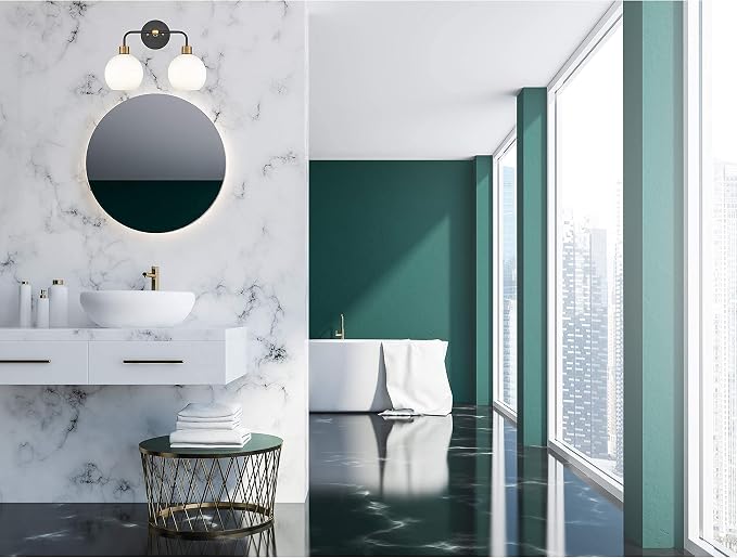 Lukasa Modern Bathroom Vanity Lights Fixtures 2-Lights Over Mirror Lighting Matte Black and Gold Vanity Lights for Bathroom Light Fixtures Frosted Glass Covers, UL Listed