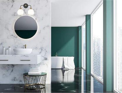 Lukasa Modern Bathroom Vanity Lights Fixtures 2-Lights Over Mirror Lighting Matte Black and Gold Vanity Lights for Bathroom Light Fixtures Frosted Glass Covers, UL Listed