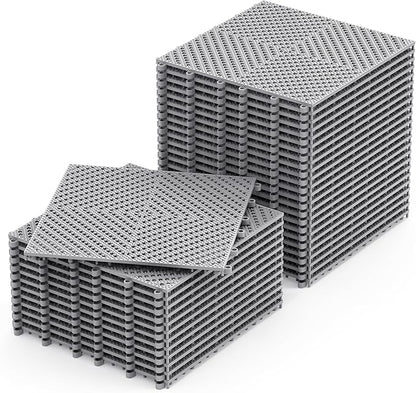 36-Pcs Interlocking Tile, Indoor/Outdoor Drainage Interlocking Floor Tiles 11.8" x 11.8", Anti-Slip Waterproof Soft PVC Splicing Flooring Tile for Garage Patio Pool Bathroom, Grey