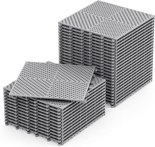 36-Pcs Interlocking Tile, Indoor/Outdoor Drainage Interlocking Floor Tiles 11.8" x 11.8", Anti-Slip Waterproof Soft PVC Splicing Flooring Tile for Garage Patio Pool Bathroom, Grey
