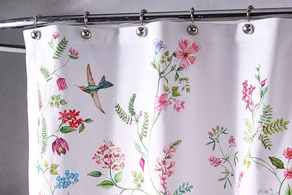 Maison d' Hermine Shower Curtain 100% Cotton One Panel 70"x72" Washable Fabric Shower Curtains for Bathroom, Easy Hanging with 12 Button Holes - Home Hotel Spa Easter Gifts(Neo Ipomee - Multi)