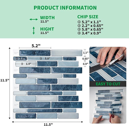 LONGKING Self-Adhesive Kitchen Backsplash, Marble Look Decorative Tiles (10 Tiles) (Dark Blue) | Peel and stick backsplash, self-adhesive wall tile, Dark Blue, marble, waterproof, kitchen bathroom wall, 10 tiles