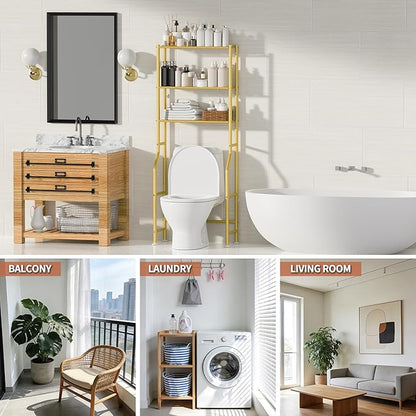 3-Tier Over The Toilet Storage, Freestanding Metal Bathroom Shelves, Space Saver Above The Over Toilet Storage Shelf for Bathroom (Gold)
