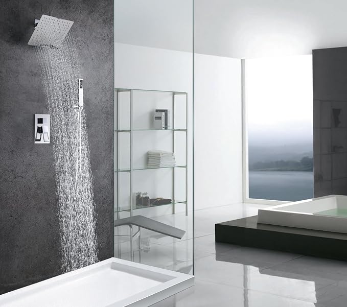 SUMERAIN Bathroom Shower System with Rain Shower and Hand Wand Chrome | 8" Stainless Steel Shower Head, Brass Rough-in Valve, Concealed Box Design, Easy to Maintain and Install
