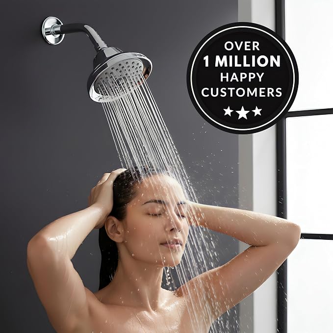 Aqua Elegante Massage Shower Head With Mist - 1.8 GPM - Polished Chrome | High Pressure Boosting, 6 Function Adjustable Massaging Rainfall Showerhead For Low Flow Baths With Water Saving Nozzles
