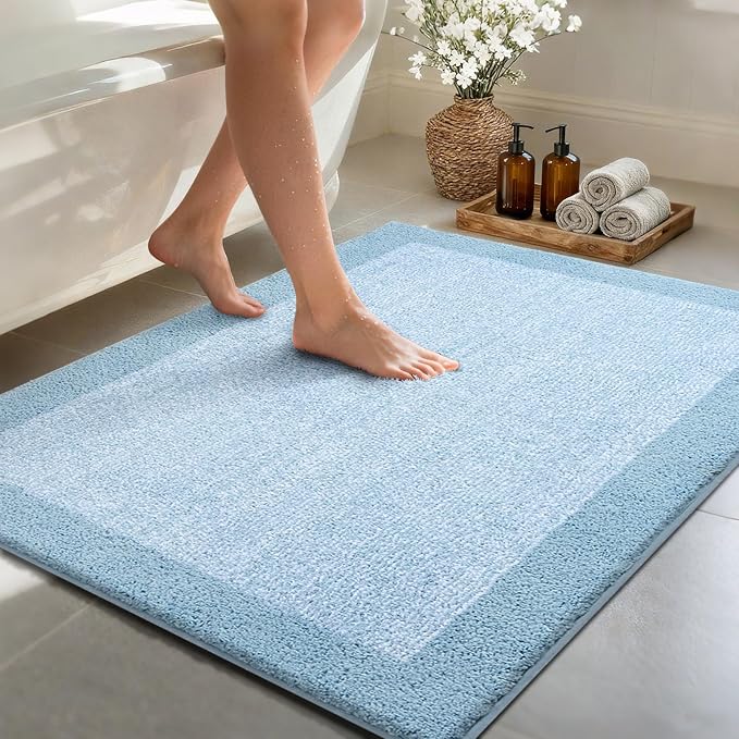 48x32 Large Bathroom Rugs Washable Non Slip, Light Blue Bath Mat for Bathroom Floor Tub, Soft Absorbent Quick Dry Mats for Shower, Bathtub,Home Decor