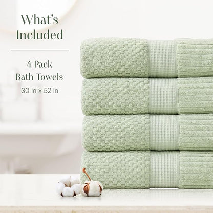 4 Pack 100% Cotton Bath Towels | Sage Towels | Oeko‑TEX Standard 100 | Soft & Absorbent, Quick‑Dry | Trinity Collection - Sage Green