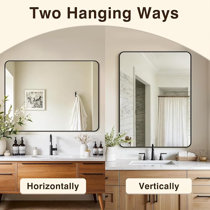 Vanity Bathroom Mirror, 40”x30” Black Bathroom Mirror for Over Sink | HD Tempered Glass, Anti-Rust Frame, Vertical or Horizontal, Wall Mirrors for Bathroom Sink, Living Room, Entryway, Bedroom