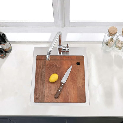COMLLEN 17x19 Inch Drop in Bar Sink Brushed Nickel | cutting board, 304, 16 gauge, 9-inch deep, grid drain, workstation, outdoor, RV, laundry, kitchen