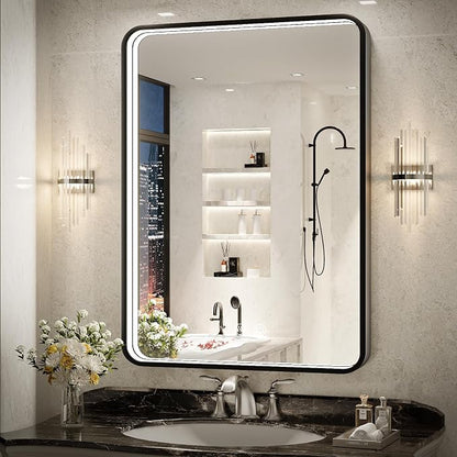 36x24 Inch Black Frame LED Lighted Bathroom Mirror,ETL Listed | 3 Color Anti-Fog,3000K/4500K/6000K Dimmable,Horizontal & Vertical,Wall Mounted,Memory Function,Ideal for Bathroom,Vanity