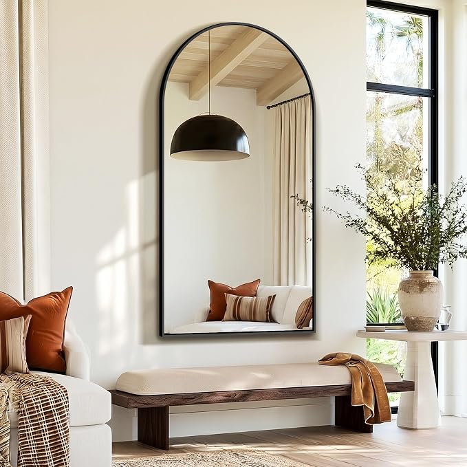 Arched Bathroom Mirror, Black, 55"x30"