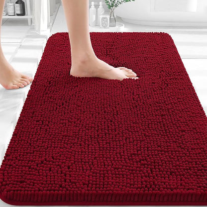 OLANLY Bathroom Rugs 30x20, Extra Soft Absorbent Chenille Bath Rugs | Red, Quick-Drying Rubber Backing, Machine Washable Bath Mat for Bathroom Floor, Tub and Shower, Home Decor Accessories