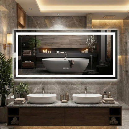 LED Bathroom Mirror 55 x 26 inch, Lighted Bathroom Vanity Mirror with Front Light and Backlit LED, Frameless Wall Mounted Bathroom Mirror with Adjustable Color Temperature