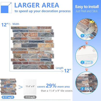 STICKGOO Thicker Design Peel and Stick Tile Backsplash, 12”×12” Stick on Backsplash for Kitchen, Self Adhesive Tile Stickers for Kitchen Backsplash and Bathroom(10 Sheets, Vintage Stone)