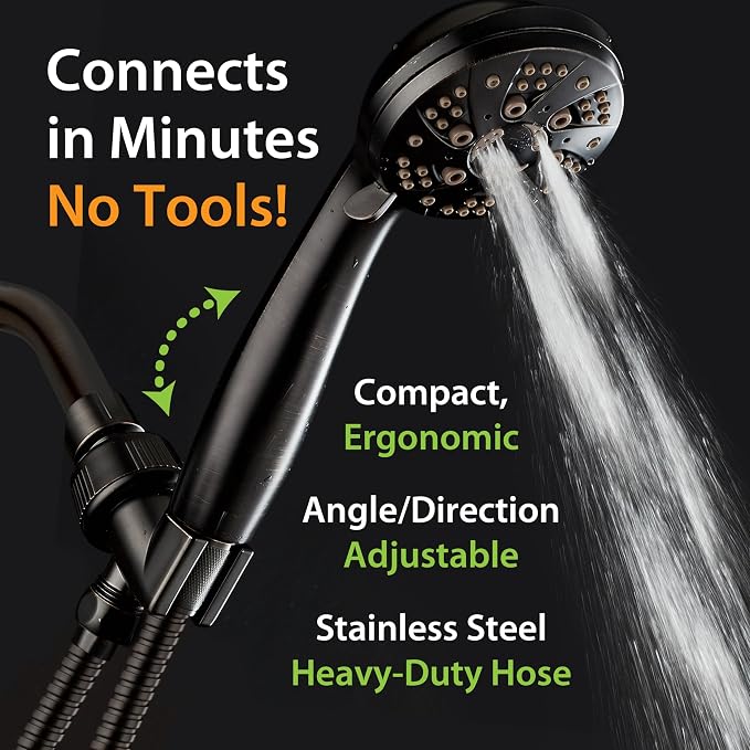 AquaDance High Pressure Luxury 6-mode Spiral Ergonomic Handheld Shower Head | Anti-clog Jets, Premium Stainless Steel Hose & Adjustable Bracket for the Ultimate Shower Spa Experience! / Bronze