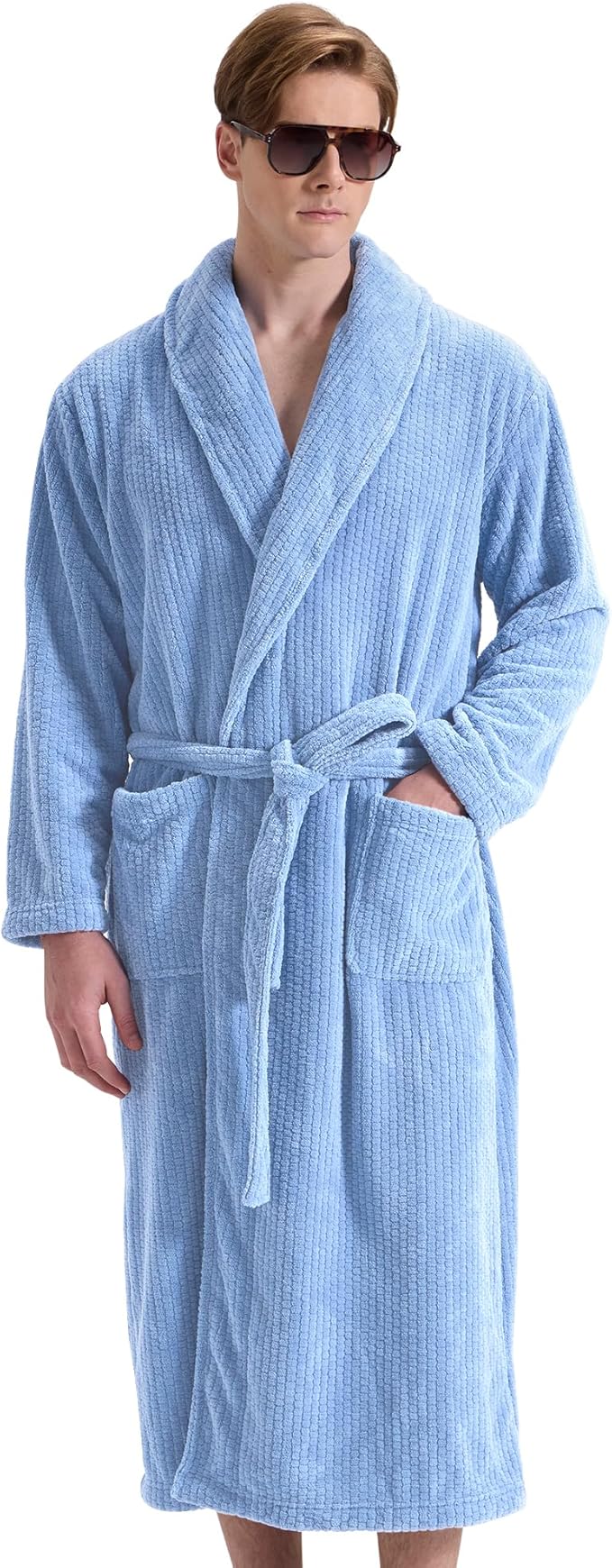 Men's Shawl Collar Bathrobe, Soft Long Towel Robe for Men - Super Absorbent Quick Dry yet Warm