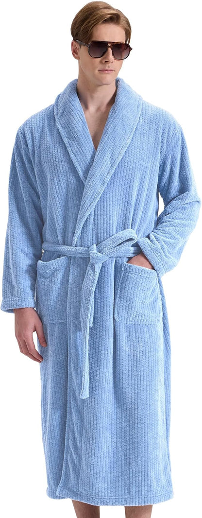 Men's Shawl Collar Bathrobe, Soft Long Towel Robe for Men - Super Absorbent Quick Dry yet Warm