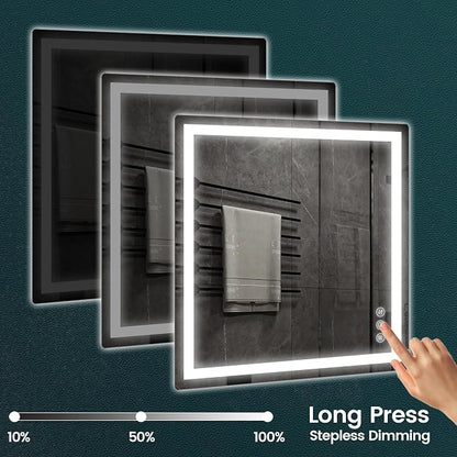 36" x 36" LED Bathroom Mirror with Lights, Memory Vanity Mirror | Anti-Fog, 3 Color Modes, Dimmable, Front Lit, Memory Function, Tempered Glass, Lighted Bathroom Mirror for Wall