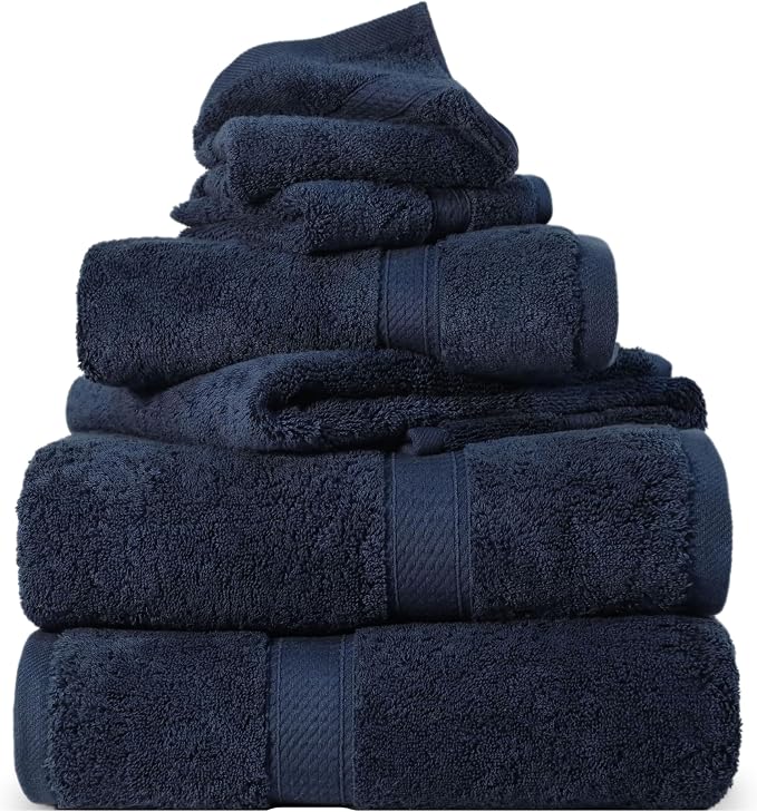 SUPERIOR Egyptian Cotton Ultra Plush & Absorbent, 6 Piece Set, Navy Blue | Quick Dry, Soft Luxury Towel Set, Bath Essentials, Guest Bath, Spa, 2 Bath, 2 Hand, 2 Face Towels, Madeline Towels