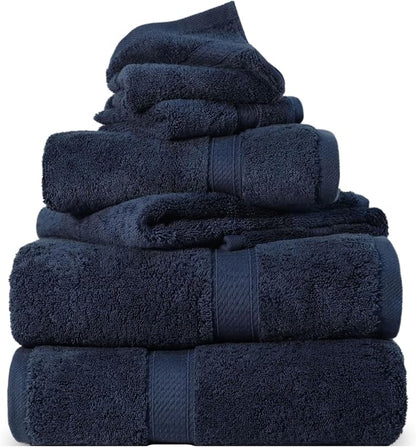 SUPERIOR Egyptian Cotton Ultra Plush & Absorbent, 6 Piece Set, Navy Blue | Quick Dry, Soft Luxury Towel Set, Bath Essentials, Guest Bath, Spa, 2 Bath, 2 Hand, 2 Face Towels, Madeline Towels