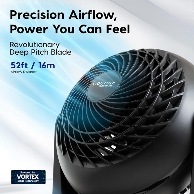 IRIS USA WOOZOO Small Desk Fan, 360° Vertical Tilt, Quiet Table Fan, Black | 52ft Max Air Distance, 30 db, Table Top Fan for Bedroom, Office, Dorm, Kitchen, Air Circulator