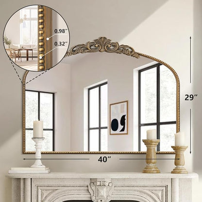 Micasso Vintage Gold Wall Mirror: 40"x29" Baroque Antique Arched Mirror | Traditional Ornate French Decorative Mirror for Bedroom/Bathroom/Fireplace/Entryway/Hallway/Dresser/Vanity/Mantel/Nightstand