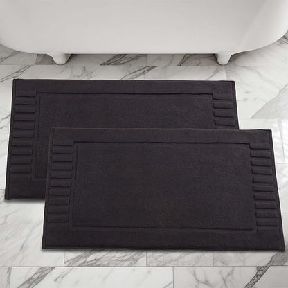 Superior 100% Cotton Bathmat Set, Bath Mats, Bathroom Decor, Shower, Bathtub Essentials, Home Accessories, Washable Rug, No Backing, Heavyweight, Leo Collection, Set of 2, 22" x 35", Black