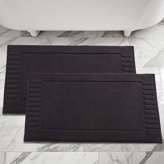Superior 100% Cotton Bathmat Set, Bath Mats, Bathroom Decor, Shower, Bathtub Essentials, Home Accessories, Washable Rug, No Backing, Heavyweight, Leo Collection, Set of 2, 22" x 35", Black