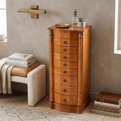 Hives and Honey Roman Locking Jewelry Armoire – 8 Drawer Organizer with Mirror, Side Necklace Hooks, Ring Rolls and Anti-Tarnish Lining