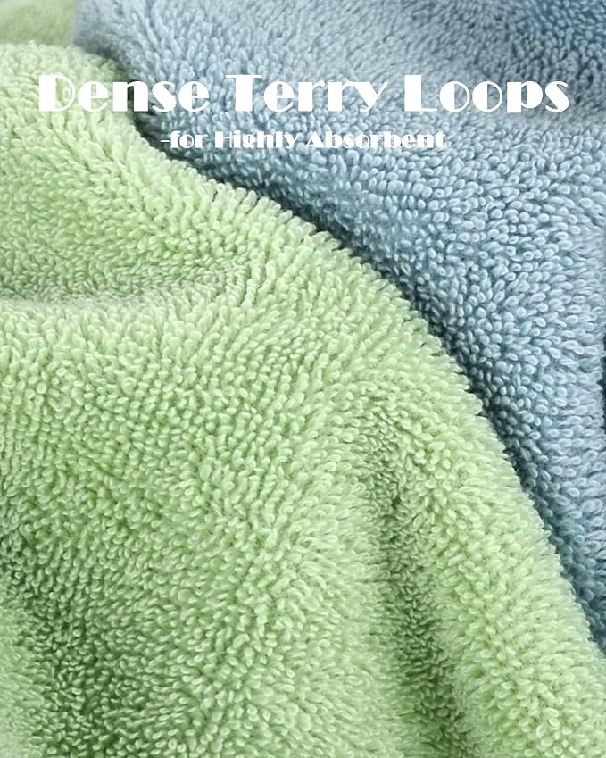 Cleanbear Cotton Bath Towels, 2-Pack, 2 Colors, 55 x 27.5 Inches | Ultra Soft Shower Towels for Daily Use 500GSM Medium Weight, Large Bathroom Towel Set (Light-Gray & Light-Green)