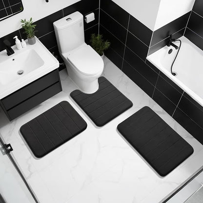 Yimobra Memory Foam Bath Mat, Soft Absorbent Bathroom Rug, 24x17, Black | Non Slip Backing, Quick Dry, Machine Washable Bath Rug for Tub & Shower Areas, Durable Design That Complements Bathroom Decor