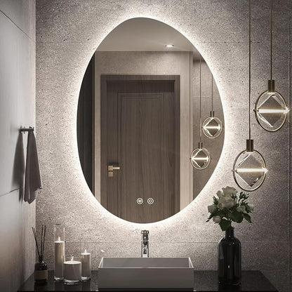 Niccy Irregular LED Bathroom Mirror, Frameless Backlit Wall Mirror, 20"x28" | Asymmetrica Lighted Mirror for Bedroom Living Room, Modern Smart-Mirror with 3 Color Lighting, Anti-Fog, Memory Function