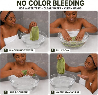 Authentic African Net Sponge, 2 Pack 45-Inch Exfoliating Bath Sponge and Shower Loofah for Body and Back, Quick-Dry Durable Knotted Mesh Scrubber (Olive Green & Light Green)