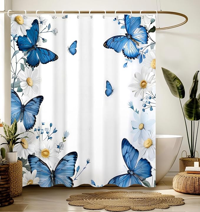 Shower Curtain for Bathroom Stall Boho Modern Cute Aesthetic Decorative Girly Waterproof Unique Butterfly Flower Girls Chic Print Design Teen Pretty Women Cortinas de Baño Bathtub 72 x72 Inch