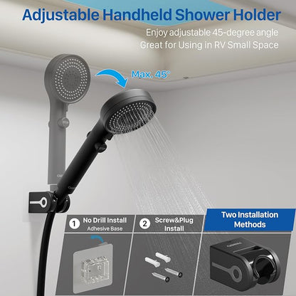 RV Shower Head with Hose, High Pressure Shower Head with Handheld On Off Switch, Travel Trailer, Motorhome and Boat and Camper Must Have RV Accessories Replacement Part, Matte Black