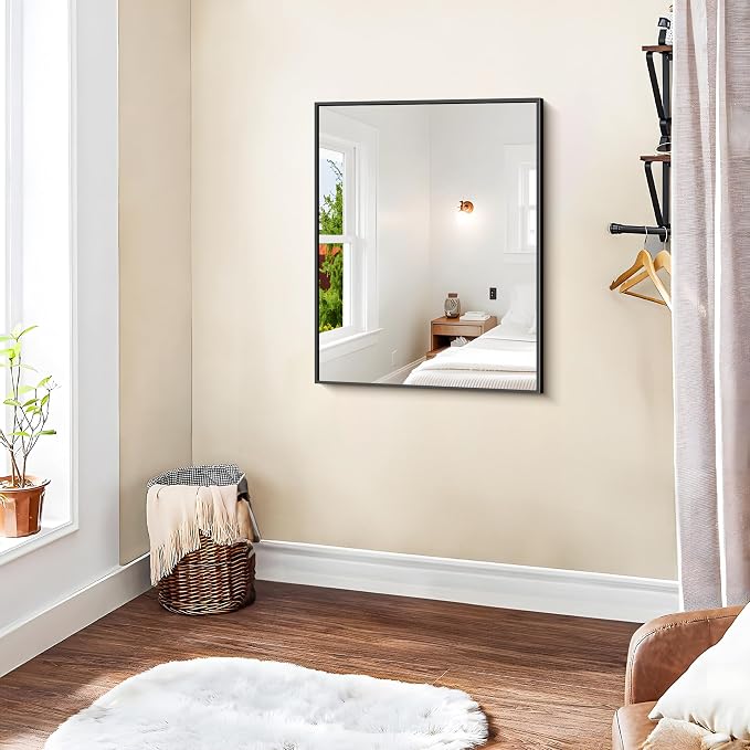 KOCUUY Black Mirror, 24x30 Inch Rectangle Bathroom Mirror for Over Sink, HD Tempered Glass, Anti-Rust Frame, Modern Design for Bathroom, Bedroom, Living Room, Entryway, Hang Horizontal/Vertical