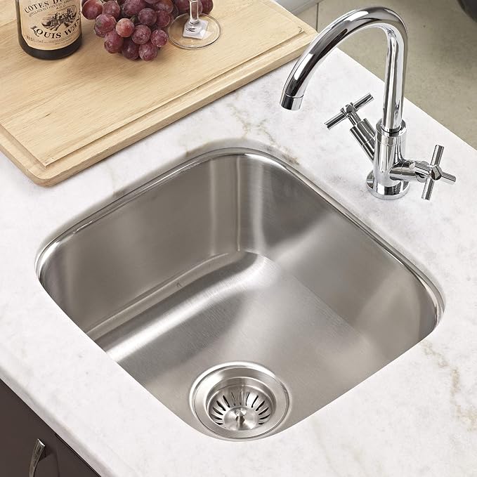Houzer Club Stainless Steel Kitchen Sink for Bar & Prep: 17 Inch Undermount Single Bowl Sink with Strainer & Bottom Grid, Durable & Versatile, Essential for Home & Apartment: MS-1708-C