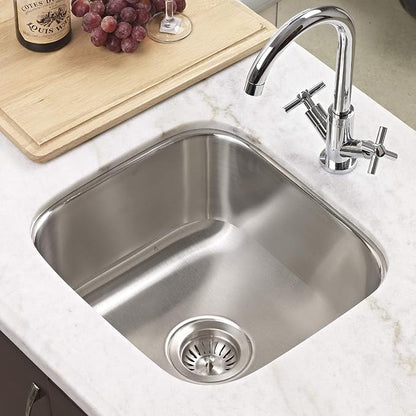 Houzer Club Stainless Steel Kitchen Sink for Bar & Prep: 17 Inch Undermount Single Bowl Sink with Strainer & Bottom Grid, Durable & Versatile, Essential for Home & Apartment: MS-1708-C