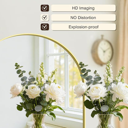 Vanity Bathroom Mirror for Wall, 40"x30" Arched Bathroom Mirror for Over Sink, Arched Metal Frame for Bedroom, Living Room, Entryway, Hanging or Leaning, Gold